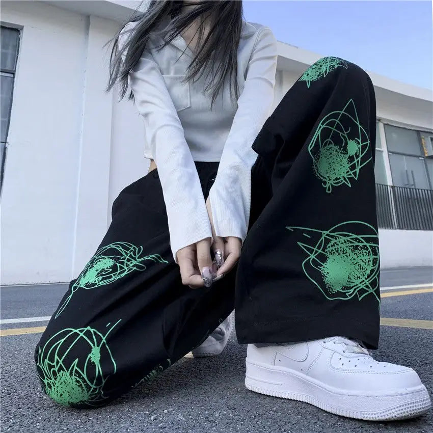 Autumn Vintage New Pocket Elastic Waist Streetwear Fashion Loose Trousers
