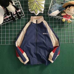 Men Hip-Hop Windbreaker Jacket with Patchwork and Color Block Design