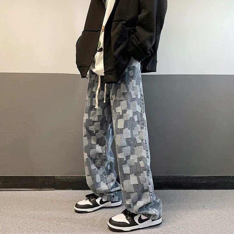 Men's Pants Plaid Scratch Jeans Streetwear