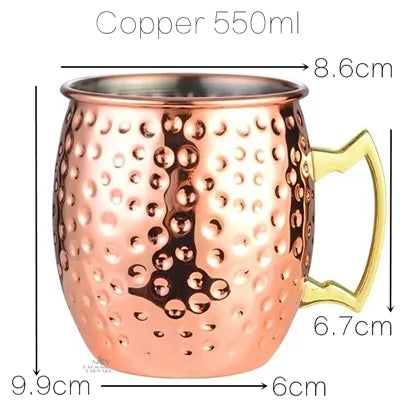 1pcs 550ml 18 Ounces Moscow Mule Mug Stainless Steel Hammered Copper Plated Beer