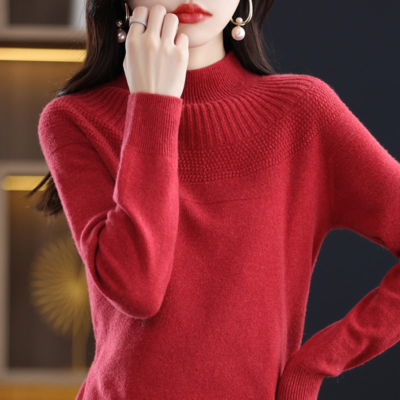 Cashmere knitting sweater high collar merino wool high collar slim soft long sleeve pullover top