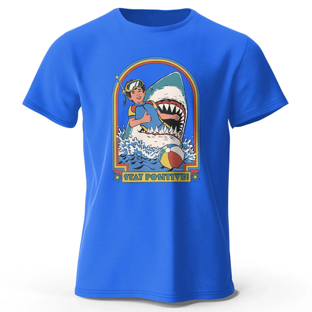 Men Stay Positive Printed Cotton Classic Vintage Funny Tops Tees