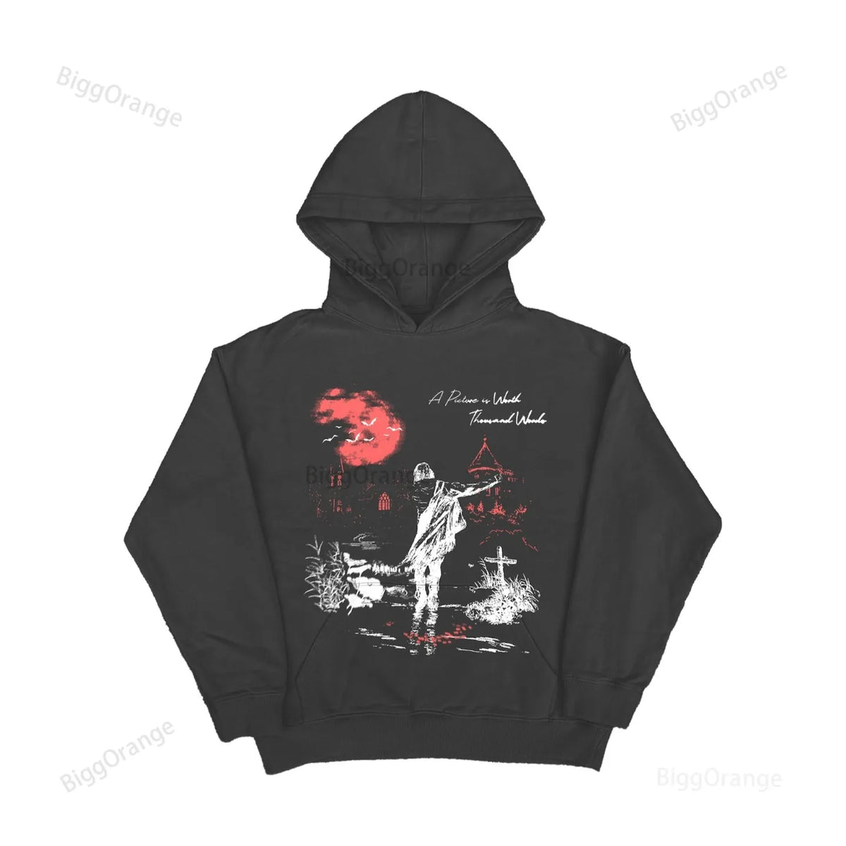 Black Punk Style Pattern Printed Hoodie