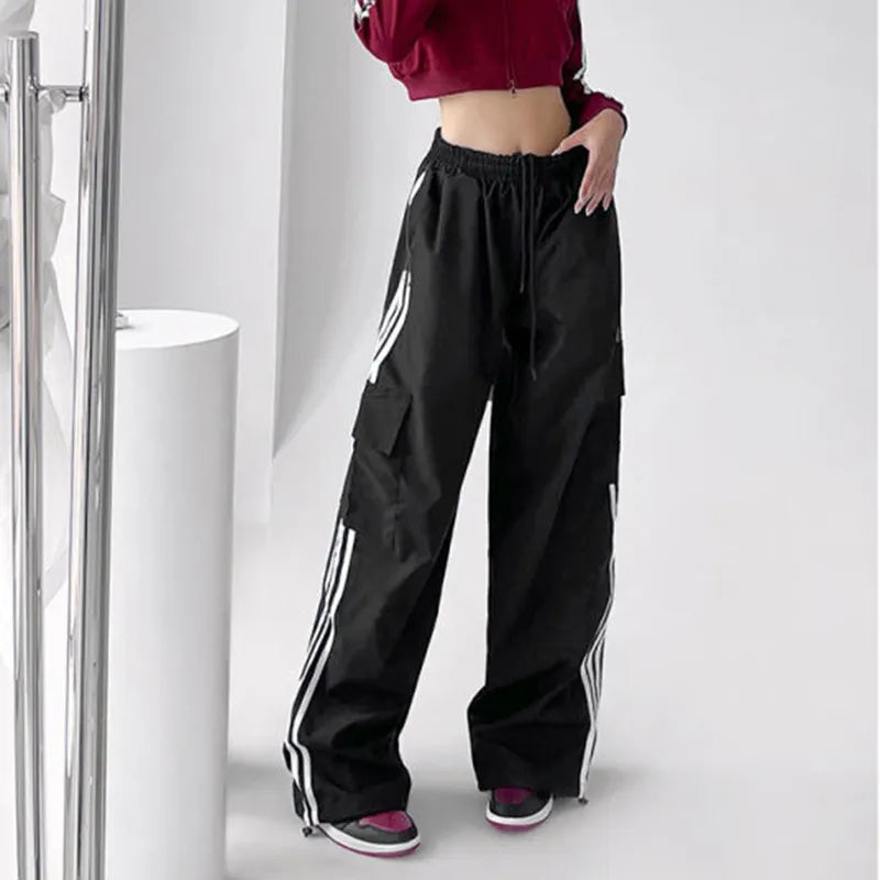 Streetwear Baggy Wide Leg Cargo Pants Bf Y2K High Waist