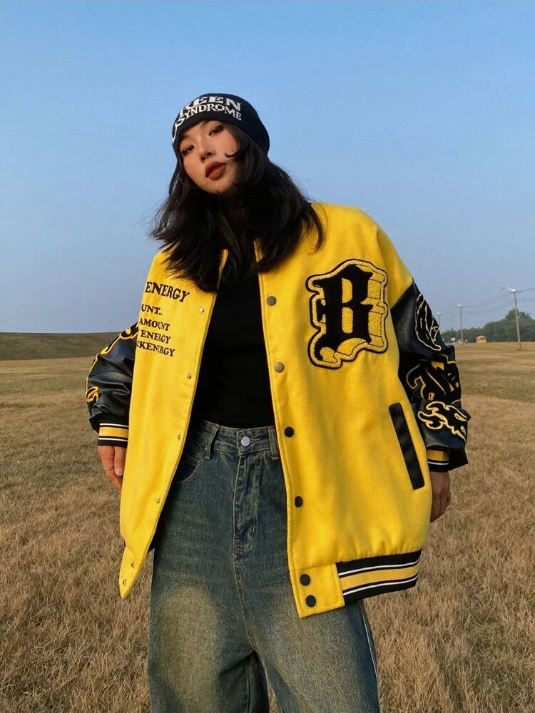 Women's Vintage Embroidery Letter Jacket Autumn Winter Streetwear