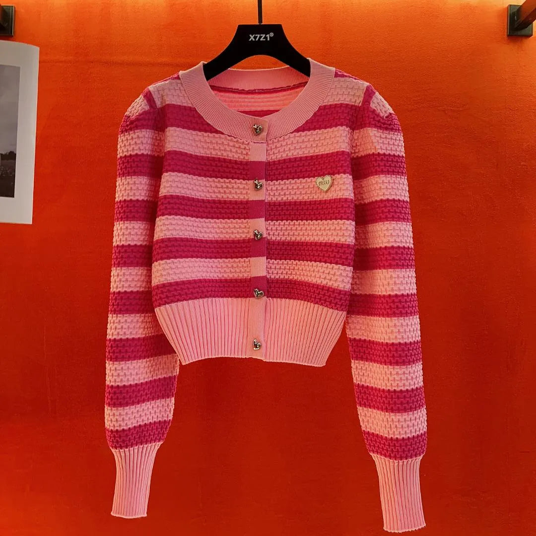 Spring 2023 Fashion Pink V-Neck Cardigan for Women