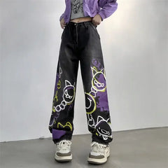 Y2K Graffiti High-Waisted Jeans Women's Baggy Slouchy Wide-Leg Trousers