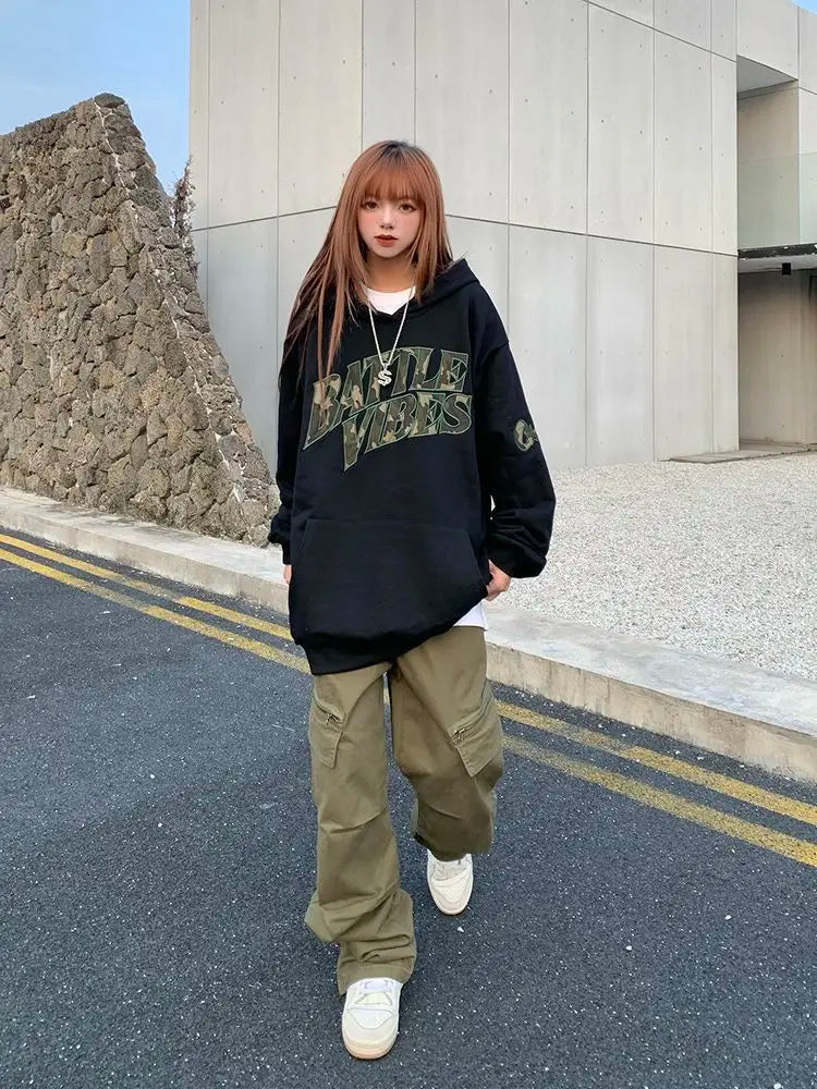 Hooded Loose Baggy Long Pullovers Sweatshirts for Women 90s Vintage Warm 2000s