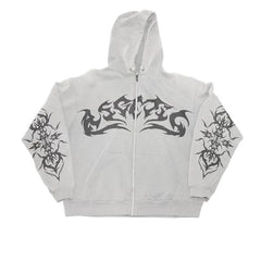 Street Retro Clothing Flame Print Oversized Sweatshirt Women Y2K Gothic Punk Harajuku