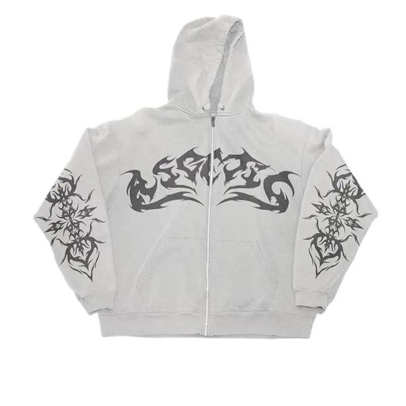 Street Retro Clothing Flame Print Oversized Sweatshirt Women Y2K Gothic Punk Harajuku Casual