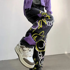 Y2K Graffiti High-Waisted Jeans Women's Baggy Slouchy Wide-Leg Trousers