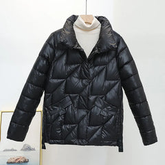 Women's Winter Glossy Down Cotton Parka Jacket - Casual Short Coat