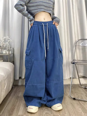 Y2K Fashion Drawstring Casual Cargo Jeans Clothing Straight Wide Leg Sweatpants