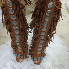 Western Dream Fringe Knee High Heels