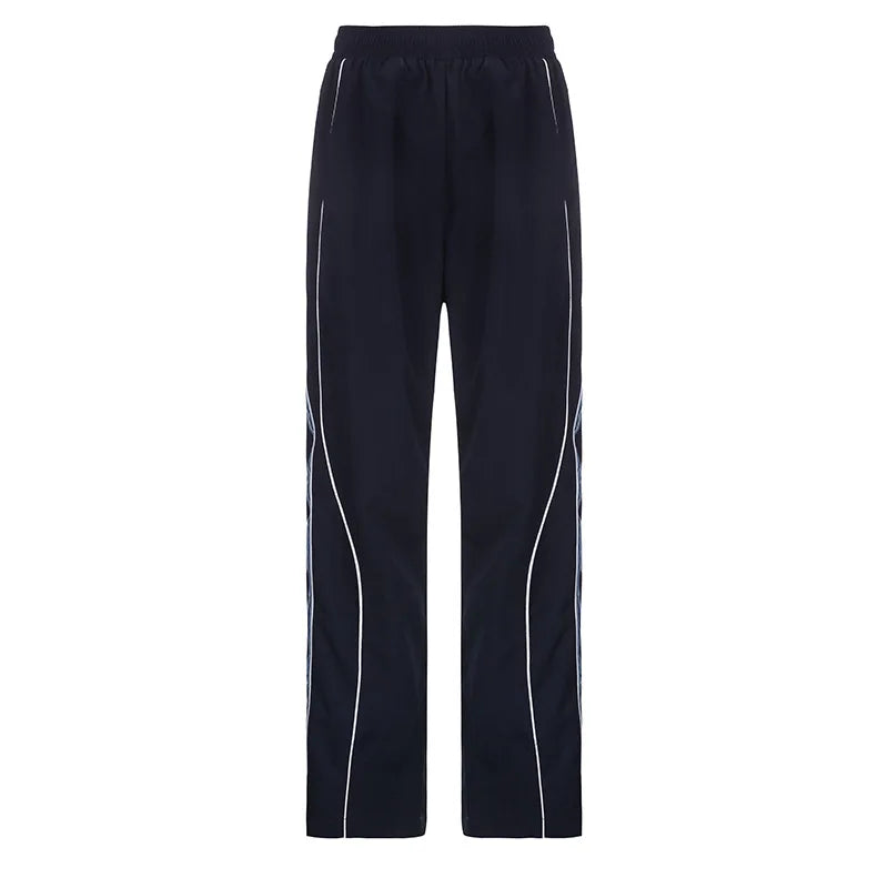 Y2K Vintage Navy Blue Track Pants for Women