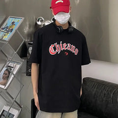Men Retro Gothic High Street T-Shirt American Hip-Hop