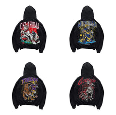 Y2k Gothic HipHop Pattern Print Hoodies Retro Fashion Warren Skull Mens Hoodie