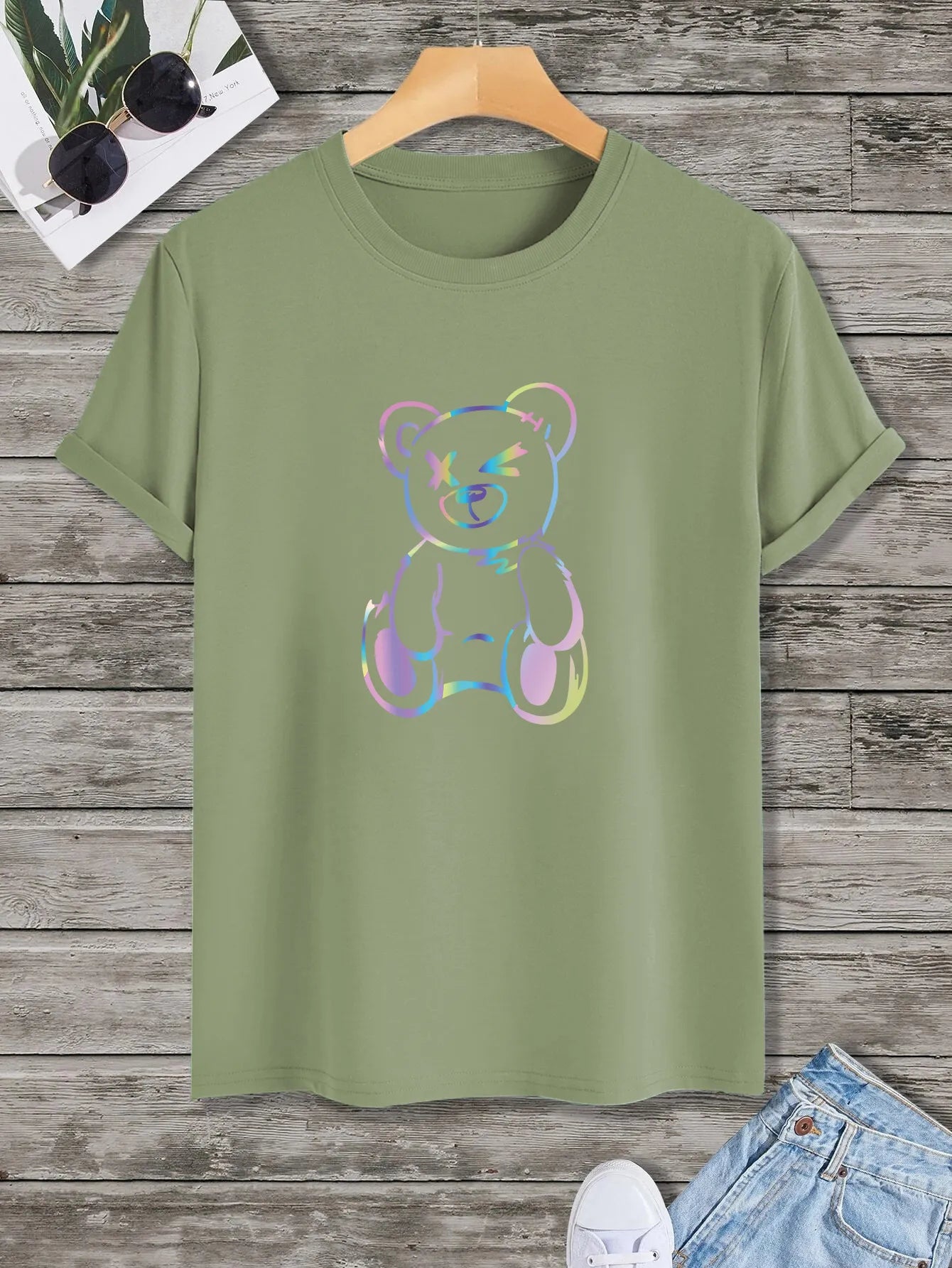 Men's Tees Print Teddy Bear Tops