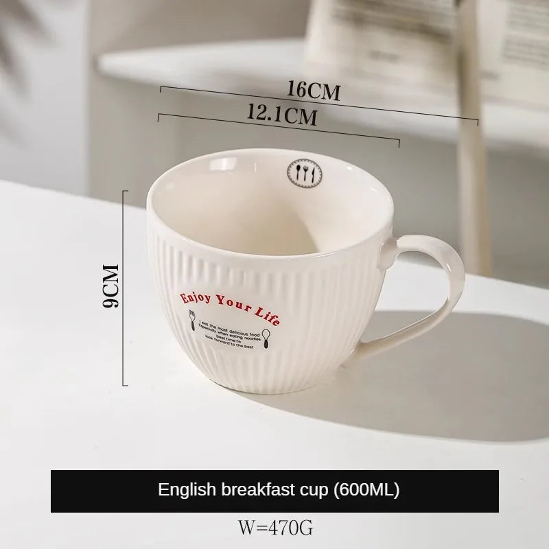Large Capacity Breakfast Mug Ceramic Mug Coffee Oatmeal Milk Mug Microwaveable