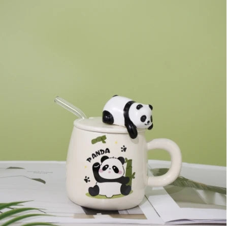 Cute cartoon panda Ceramics Mug 400ml With Lid and Spoon Coffee mugs Milk Tea Mugs Breakfast
