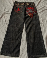 Mens Jeans Gothic American Streetwear Black Wide Leg