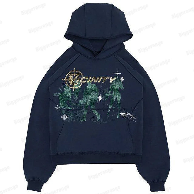 Y2K American Retro Comic Print Harajuku Street Loose Hooded Sweater for Men