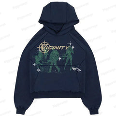 Y2K American Retro Comic Print Harajuku Street Loose Hooded Sweater for Men