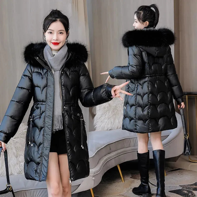 2023 New Winter Jacket Thick Warm Cotton Padded Puffer Parka with Wide-waisted, Pockets, and Zippers