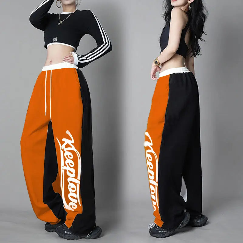Stylish Y2K Sweatpants: High-Waist, Patchwork Contrast