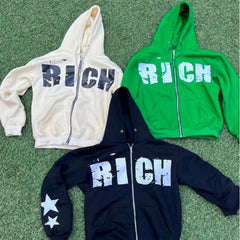 Y2k Vintage Printed Zip Up Hoodies Women Casual Loose Gothic Trend Tops