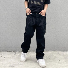 Black Baggy Jeans Men New Streetwear American Retro