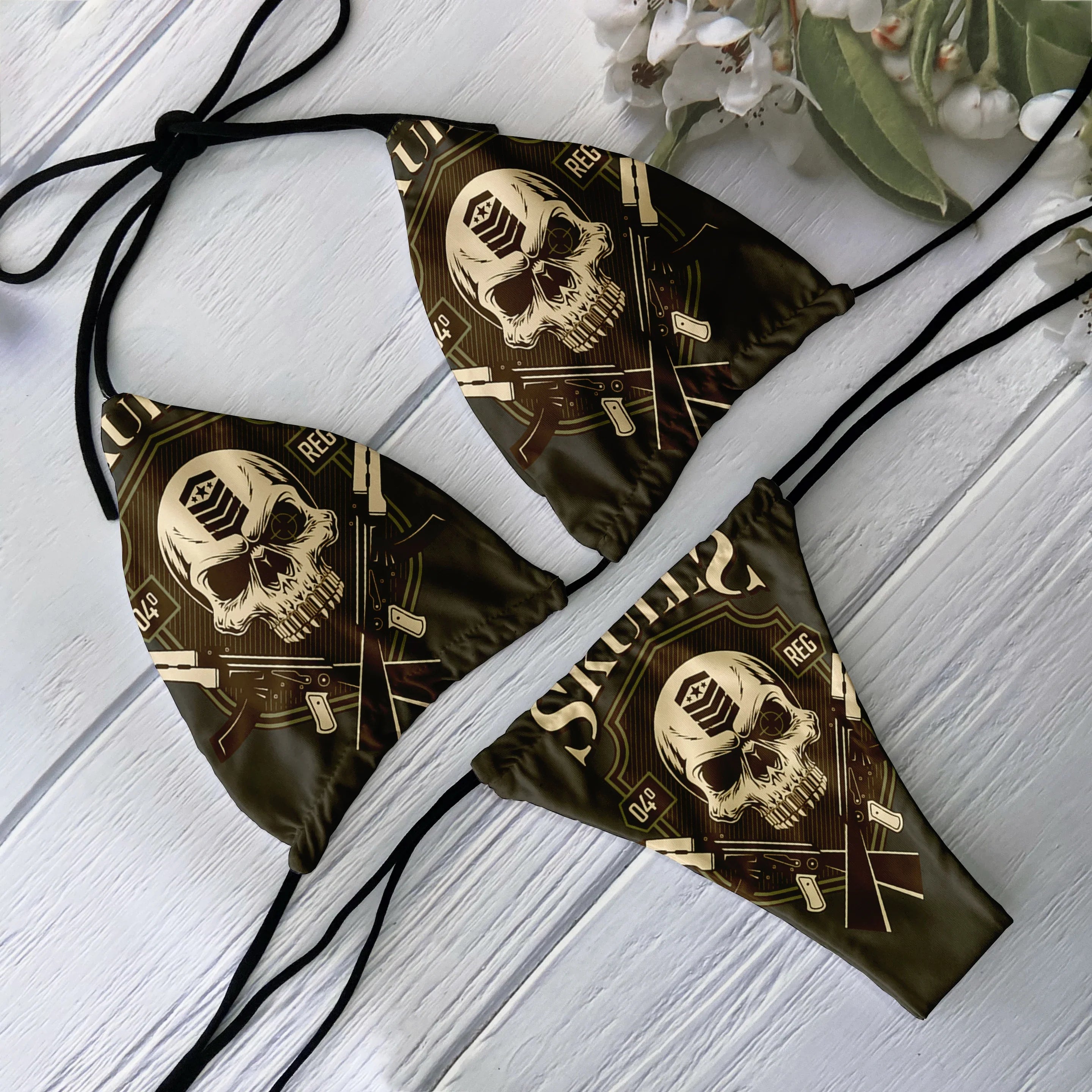 Low Waist Skull Pattern Vacation Bikini