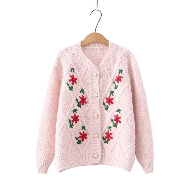 2023 Autumn Women's Floral Embroidered Cardigan: V-Neck Chic Sweater