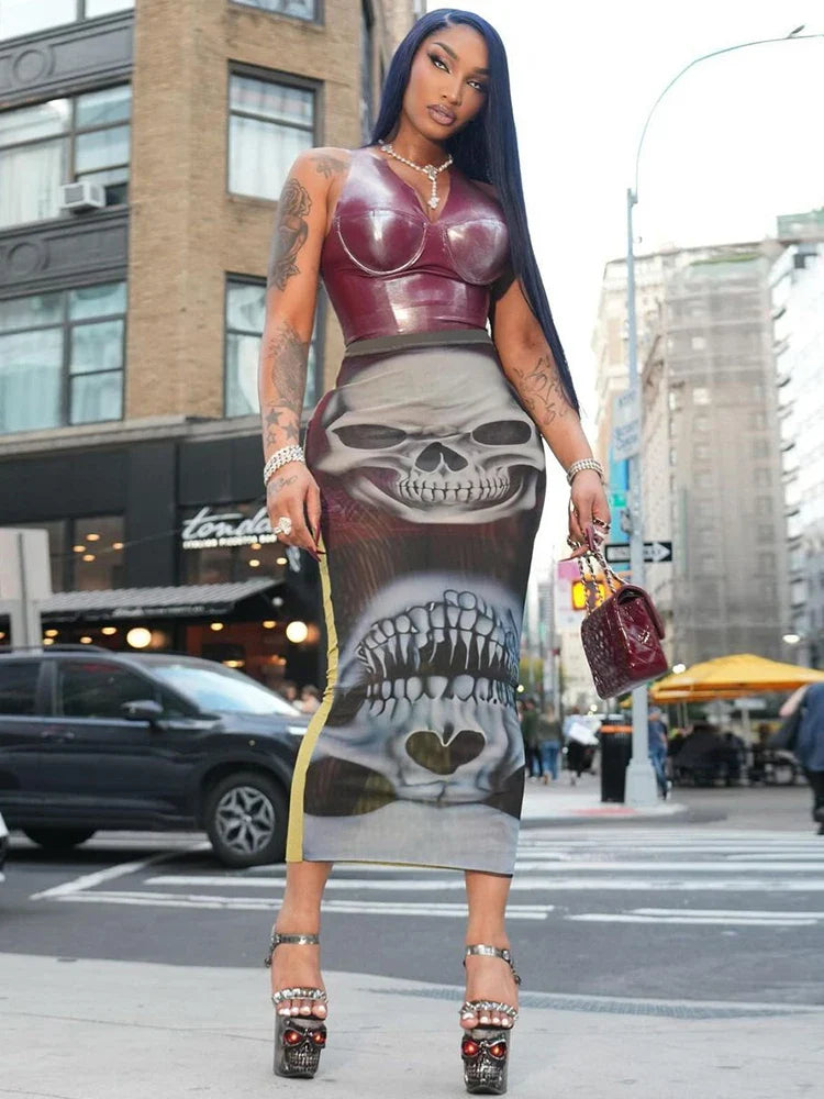 Skulls Print Skirt
