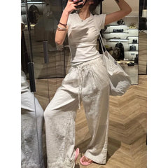 Basic Linen Pants Elastic Waist Harajuku Fashion Baggy Trousers Thin Oversized Casual