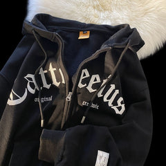 Retro Letter Embroidery Hoodie Sweatshirt for Women Harajuku Style Oversized and Loose Fit
