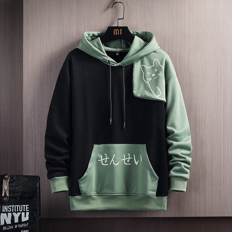 Hoodie Sweatshirt Graphic Graffiti Kanji Cotton Autumn Patchwork Pullover Hoodies