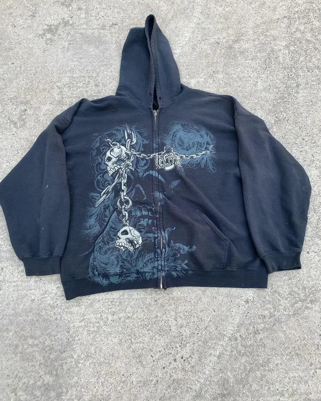 Retro Style Skull Flame Print Zipper Hoodies Men