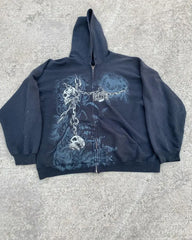 Retro Style Skull Flame Print Zipper Hoodies Men