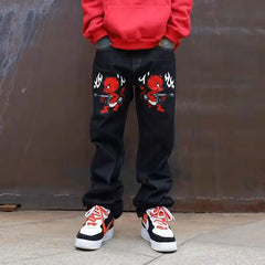 Men's Retro Y2K Black Denim Jeans Hip-Hop Loose Fit
