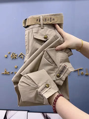 Cotton Metal buttons high-quality Solid Color Pants 2024 Autumn Spring Loose Casual