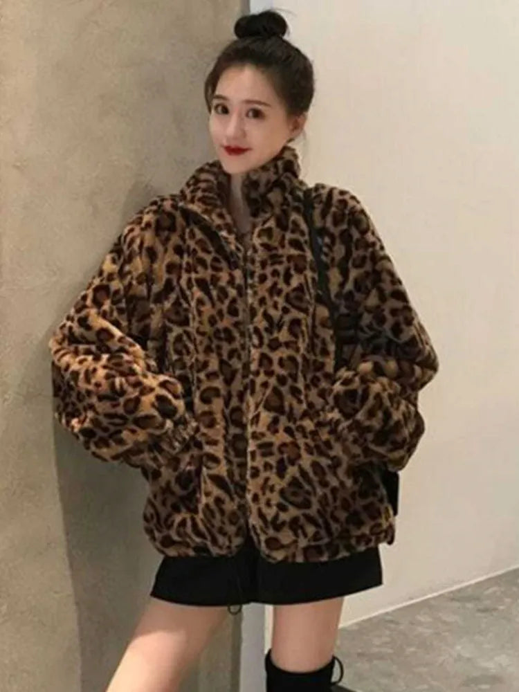Stylish Oversized Leopard Winter and Autumn Jacket for Women