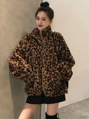 Stylish Oversized Leopard Winter and Autumn Jacket for Women