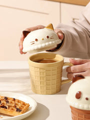 Cartoon Cute Little Bear Mug Couple Ceramic Mug With Lid Women