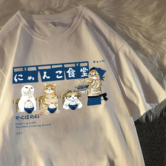 Kawaii Cat Canteen Street Printed T Shirts Casual