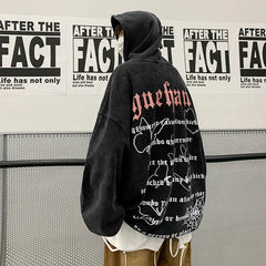 Print Pullover Harajuku Sweatshirt Denim Mens Hoodie Loose Sweatshirt