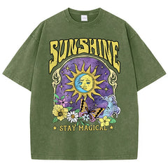 Sunshine Party Tee Humorous Sun Moon Butterfly Graphic