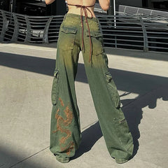 Y2K Aesthetic Denim Baggy Dragon Jeans