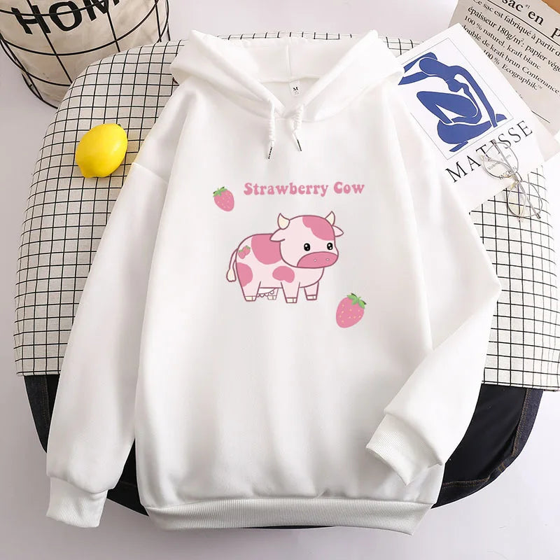 Kpop Strawberry Cow Hoodie Women's
