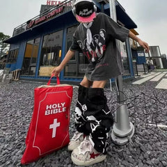 Skull Men High Street Loose Straight Leg Wide-leg Pants